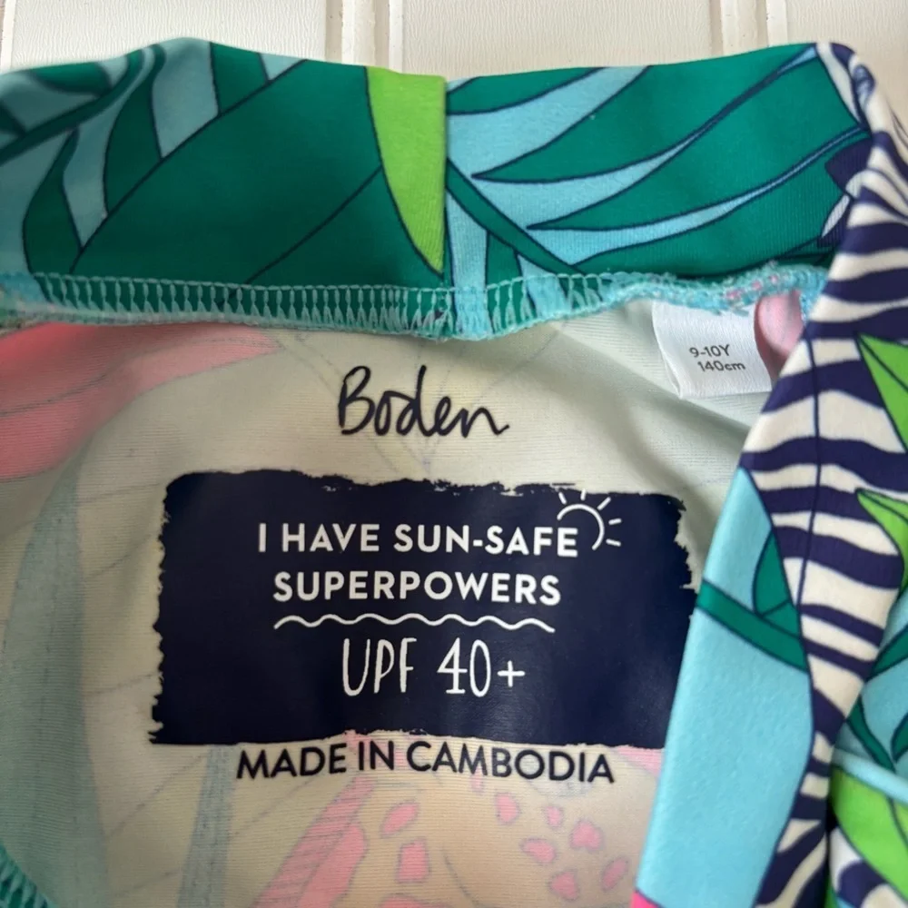 Mini Boden | Kid's Neon Animal Print Rashguard Size 9-10 Years Beach Vacation